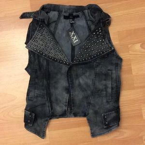Black Studded Jeans Vest Jacket